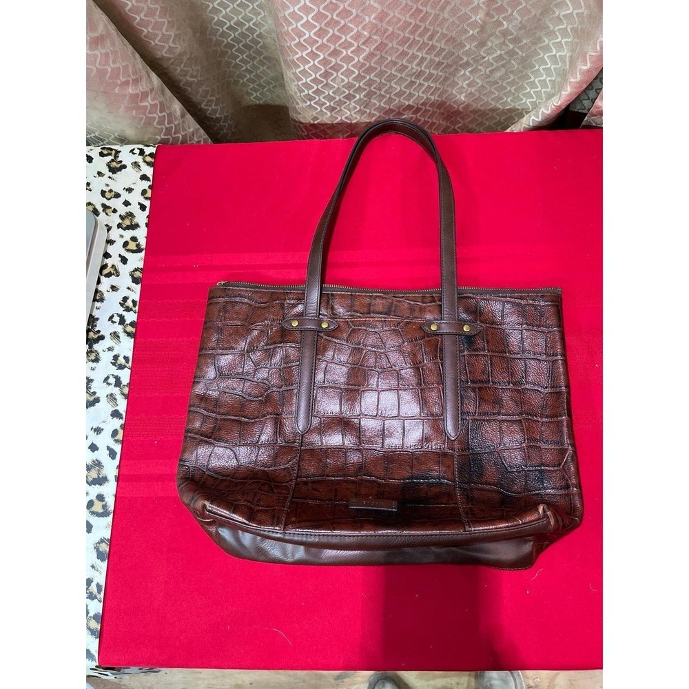 Fossil Felicity Brown Croco Leather Tote